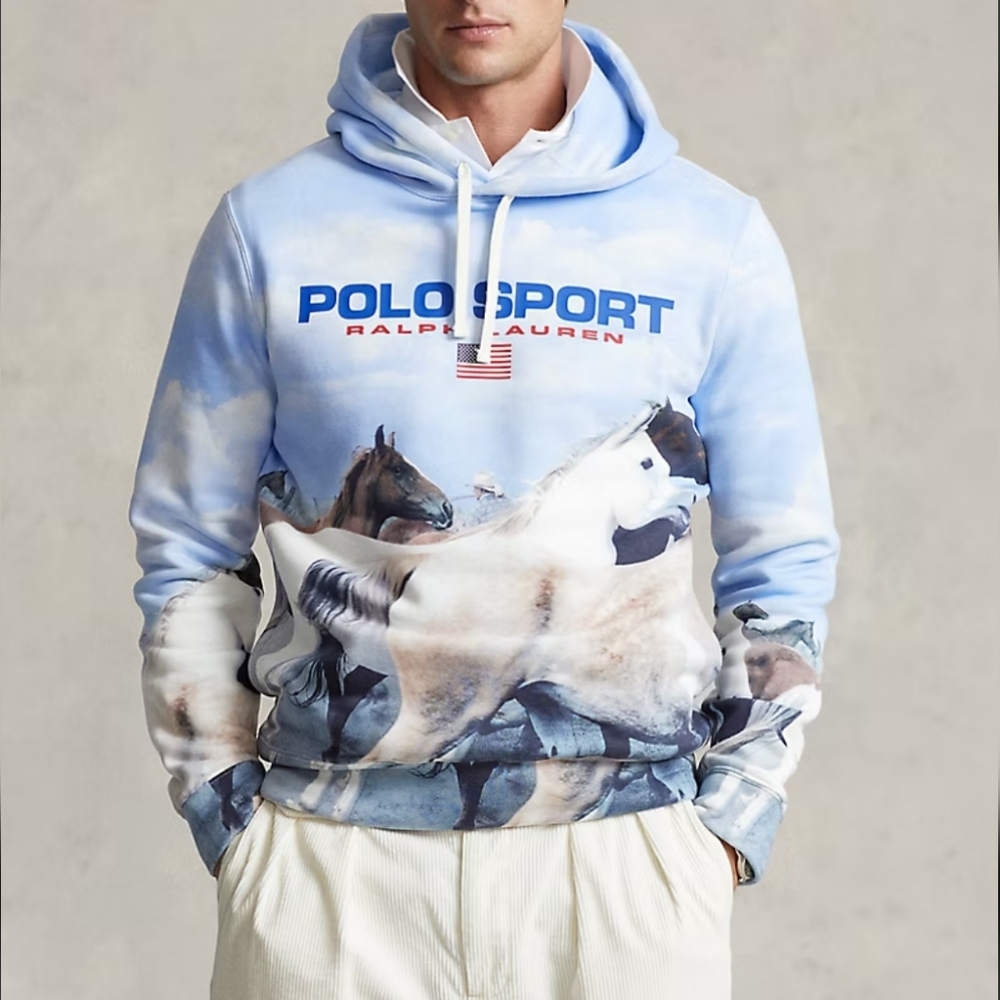 Polo Sport "Wild Horses" Western Cowboy Graphics Hoodie with Pockets